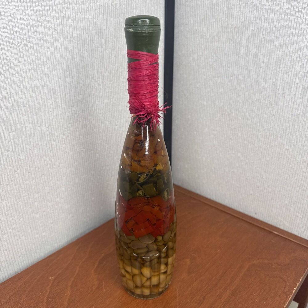 Decorative Infused Vinegar Glass Bottle Multi Vegetable Kitchen Decor 12 In Tall